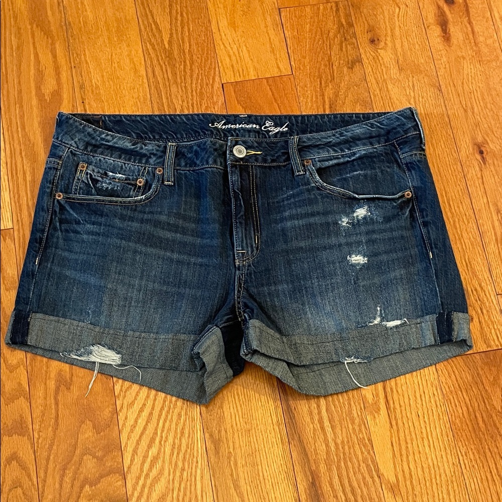 American Eagle sz 16 Outfitters Dark Blue Distressed Jean Shorts